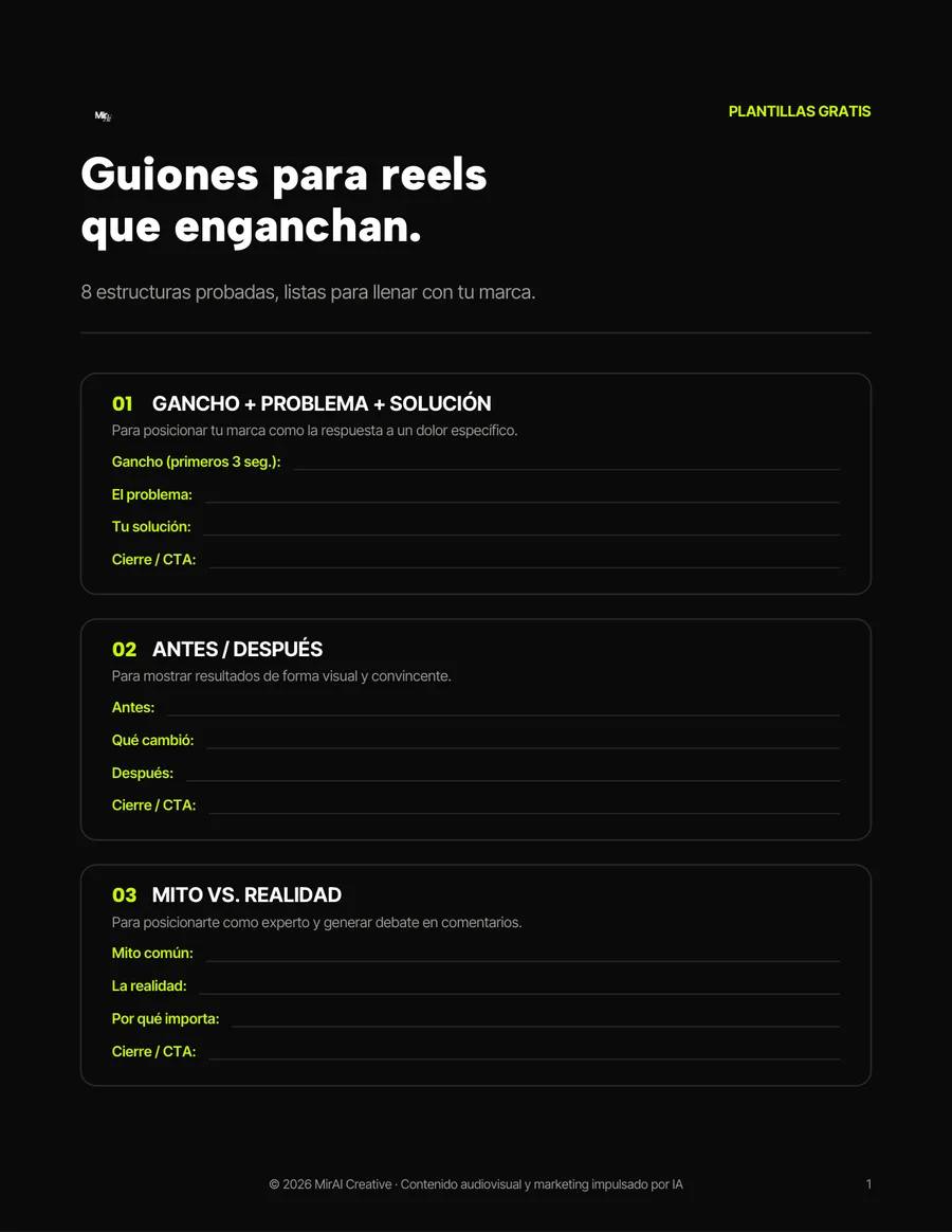 Vista previa de las plantillas de guion de MirAI Creative